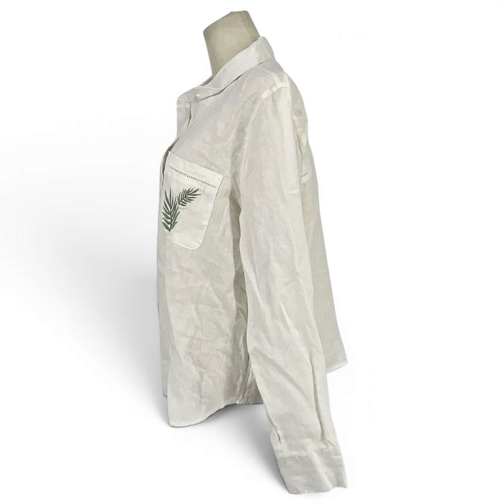 Calypso St Barth Womens XL White Linen Embroidered Palm Leaf Button Down Shirt - Picture 3 of 9